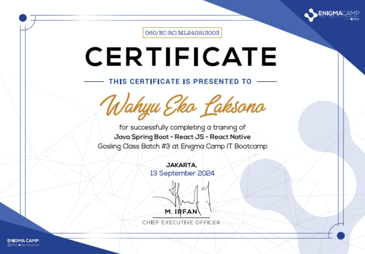 Enigma Camp IT Bootcamp certificate preview